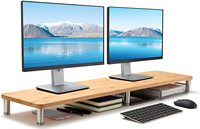 Support réglable pour ordinateur portable en bambou à double moniteur Grand support TV à double moniteur avec caractéristiques du support TV