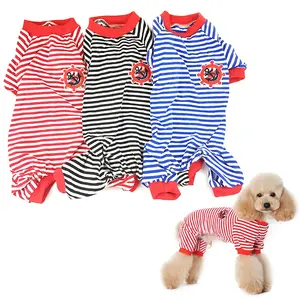 Fashion Navy Stripe Rudder Pattern Dog Four Legs Cotton Pajamas