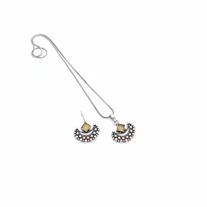 Ensemble de pendentifs en chaîne de pierres Pota plaquées oxydées pour femmes et filles |   Bijoux fantaisie finition antique avec boucles d'oreilles assorties - Product Image 2