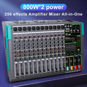 Bộ trộn khuếch đại hiệu ứng 256 kỹ thuật số GT12 Bộ trộn âm thanh chuyên nghiệp 12 kênh với Bộ khuếch đại 800W * 2 bảng điều khiển công suất - Product Image 2