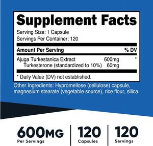 Capsules OEM pour adultes Turkesteron Gecomplexeerde 500 mg d'extrait de Turkesteron avec hydroxypropyl cyclodextrine 60 gélules - Product Image 2