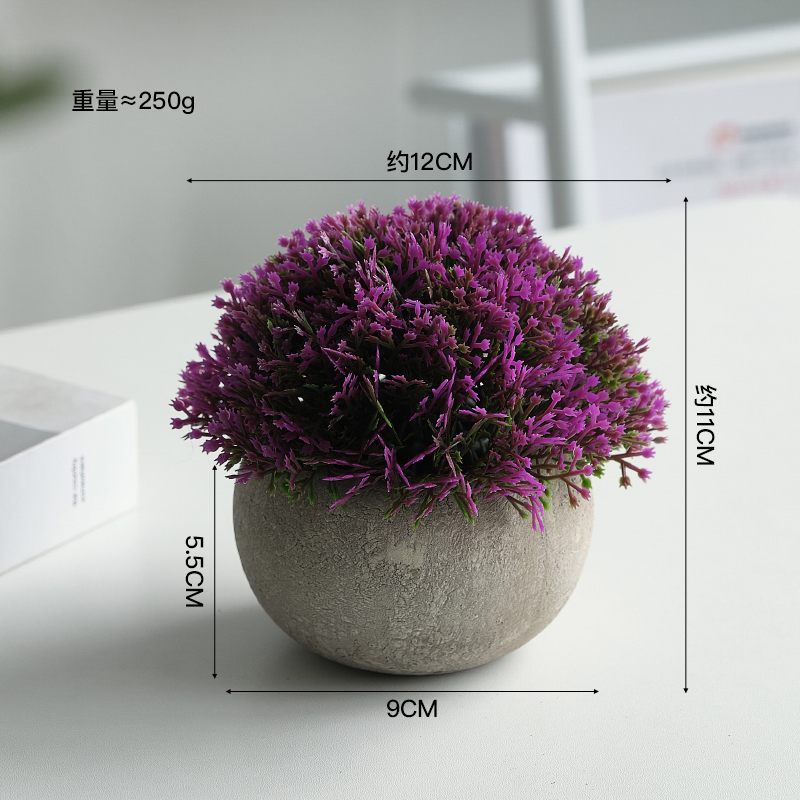 Bouteille ronde grise avec petites fleurs violettes