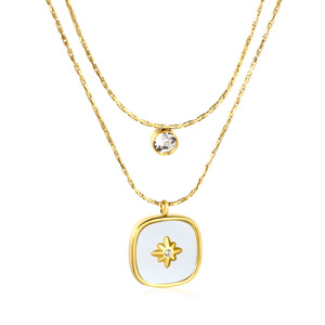 Collier superposé avec pendentif cœur et carré, ton or, serti de pierres, chaîne claviculaire multi-brins pour femme, bijou cadeau - Product Image 5
