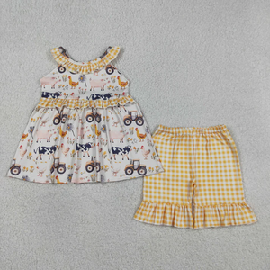 Toddler Girl Casual Boutique Summer Outfits Farm Life Print <b>Shorts</b> Set and Bubble <b>Romper</b> Cute Baby Girls Clothing Sets - Product Image 4
