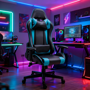 मालिश समारोह के साथ जेयूनियन पु चमड़े के एर्गोनोमिक गेमिंग चेयर हेडरेस्ट लंबर तकिया उच्च गुणवत्ता वाले भारी शुल्क आधार रेसिंग चेयर - Product Image 2