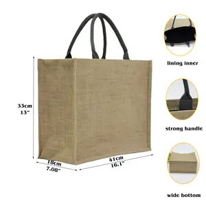 Nuovo design plain juta gunny shopping tote bags bangladesh in vendita all'ingrosso