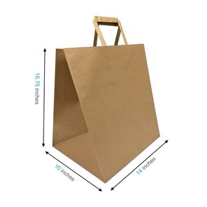 ถุงกระดาษคราฟท์สีน้ำตาลธรรมดาพร้อมหูหิ้วแบบแบน ขนาด 14x10x15.75 นิ้ว สำหรับใส่โลโก้ตามสั่ง - Product Image 1