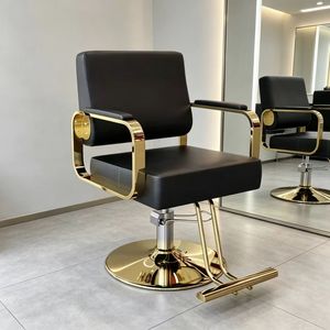 เก้าอี้ตัดผมระดับไฮเอนด์ ปรับหมุนและยกได้ โครงเหล็กสแตนเลสสีดำ - Product Image 1