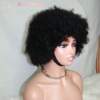 Perruques Courtes Afro Frisées Kinky en Cheveux Humains Remy Texture 4C Couleur Naturelle Cheveux de Bébé Sans Lacet Fabriquées à la Machine Vente en Gros
