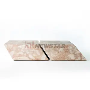 European style marble rhombus tea stone side table diamond shape light rose pink marble coffee table