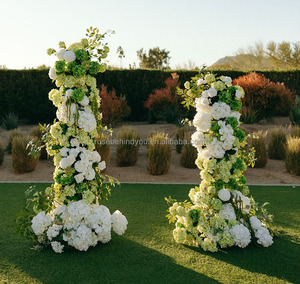 Arche florale artificielle en soie verte et rouge foncé pour décoration de mariage, en gros - Product Image 3