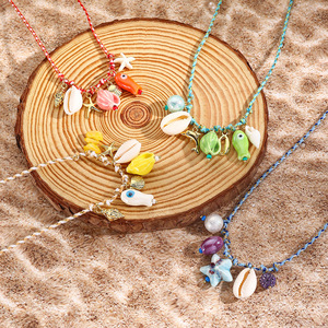 Collier de plage Boho <span class=keywords><strong>cordon</strong></span> macramé tissé à la main <span class=keywords><strong>avec</strong></span> coquillage/étoile de mer/breloques de poisson en céramique <span class=keywords><strong>bijoux</strong></span> d'été réglables pour les festivals de musique - Product Image 3