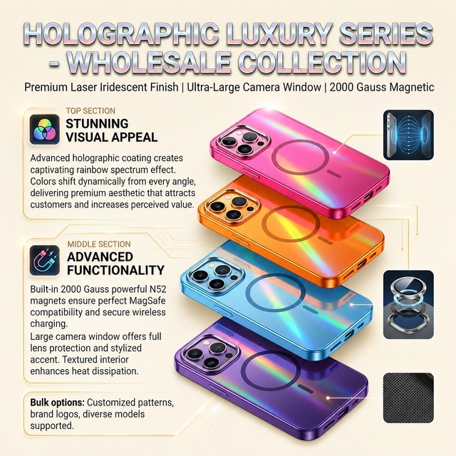 Custom Logo Magnetic Holographic Electroplate Case for 16 15Pro Max N52 Rainbow Cover Shockproof Metal Camera Lens Protection