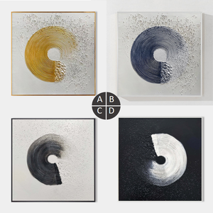 Salon cadre flottant peint à la main cercle forme peinture à l'huile sur toile 3d Texture œuvre décor à la maison tenture murale peinture - Product Image 2