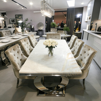 Table à manger moderne avec pieds en métal et plateau en marbre pour hôtel et école