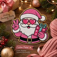 En gros, patchs en chenille personnalisés rose Père Noël, badges brodés thermocollants en vrac (cœur de Noël, lunettes, signe de paix)