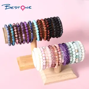 Vente en gros de Bracelets de perles de pierre naturelle de guérison, Bracelets de pierres précieuses élastiques faits à la main en cristal d'améthyste pour femmes et hommes