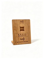 Support de table personnalisé en bois et PVC avec NFC sans contact 13,56 MHz pour avis Google, code social et menu imprimé pour restaurant
