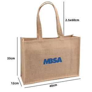 Grosir tas rami Tote tas belanja karung goni kapasitas besar dapat digunakan kembali dengan Logo kustom