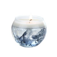 Bougie parfumée en gelée de soja double couche en gros, dans un bocal en verre rond, avec fleurs d'hortensia séchées préservées, pour la maison et la chambre