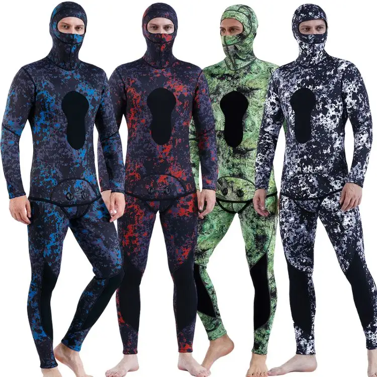 Männer 3MM Camouflage Diving Wet Suit Zweiteiliger Hoodie Neopren Anzüge Männlich Schnorcheln Frei tauchen Camo Spear fishing Neopren anzug