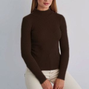 Pull col roulé côtelé blanc pour femme, haut en tricot ajusté à manches longues, collection automne-hiver 2023, tenue décontractée - Product Image 4
