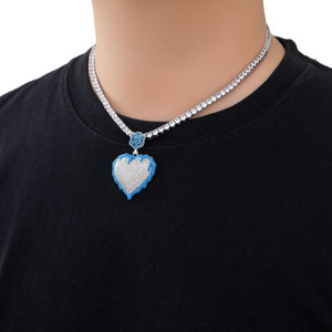 Collana con cuore congelato in fiamme collana luminosa Hip Hop con Micro inserto zircone coppia ciondolo a cuore gioiello Hip Hop - Product Image 6