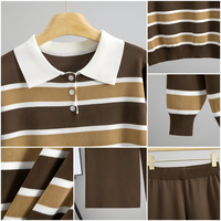 Ensemble décontracté deux pièces pour femme – Automne/Hiver – Minimaliste – Rayé – Anti-plis – Pull en viscose à col polo – Pantalon ample à jambes larges – Motif