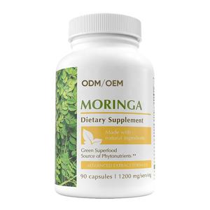 Capsules de poudre de feuille de Moringa naturel, étiquette OEM, complément alimentaire antioxydant vert pour adultes, soutient l'énergie, la santé de la peau, intestin - Product Image 1