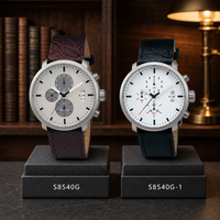 Montre pour homme multifonctionnelle à quartz, boîtier en acier inoxydable, bracelet en cuir véritable, vente en gros de montres-bracelets pour hommes