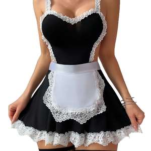 Nouvel ensemble de lingerie sexy 2026 pour femme, style européen, col ouvert, dos nu, bretelles en treillis, dentelle, uniforme de serveuse - Product Image 6