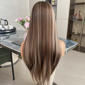 CARKIRA Customized Professional Straight Synthetic Fiber <b>Wigs</b> 13X4 22Inch Chocolate Brown Transparent Lace Front Natural <b>Wig</b> - Product Image 5