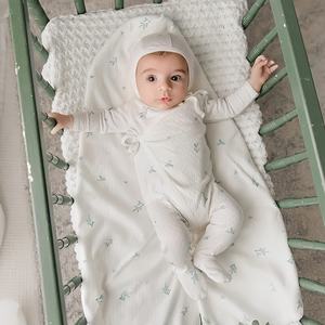 OEM lindo 3 piezas de algodón hoja impresa bebé niña mamelucos conjunto 0-3M ropa de bebé recién nacido primavera tejido dormir manta envoltura <span class=keywords><strong>canastilla</strong></span> - Product Image 1