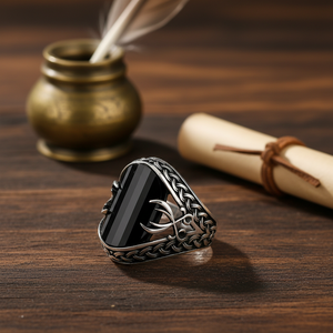 Oval Onyx Stone Ottoman <b>Swords</b> Design Ottoman Men's Ring Turkish Handmade Wholesale Authentic <b>Silver</b> Men Ring - Product Image 3