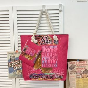 Large Capacity Double-Sided Pattern Canvas <strong>Tote</strong> <strong>Bag</strong> with Rope Handle Simple Fashion Daily <strong>Use</strong> Shopping Beach <strong>Bag</strong> Printed Letters - Product Image 5