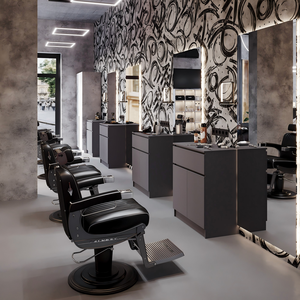 Aménagement intérieur de salon de coiffure de luxe pour hommes, mobilier de salon de coiffure sur mesure, design industriel moderne, solution clé en main pour l'aménagement de boutique - Product Image 1