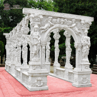 Gazebo en marbre personnalisé pour l'extérieur, rectangulaire, style grec Caryatid, colonnade classique, pavillon de jardin en pierre, fabricant OEM, vente en gros