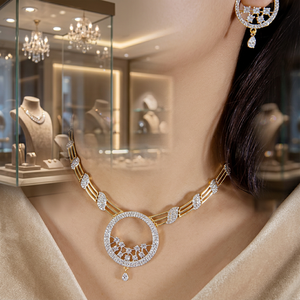 Nuevo Conjunto de Collar y Aretes de Moda Coloridos Chapados en Oro de 14K, de Latón, para Boda, Compromiso, Aniversario, Fiesta, Uso Diario, Calidad Premium - Product Image 2