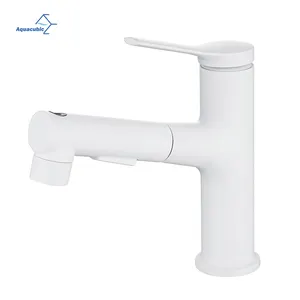 New Matte White Bathroom Wash Hand brass Washbasin Faucet pull out sprayer faucet