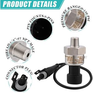 Transmisor de Presión Aulink 150Psi 1/8-27 Npt, Sensor de Aceite de Acero Inoxidable 316 con Conector de Arnés - Product Image 3