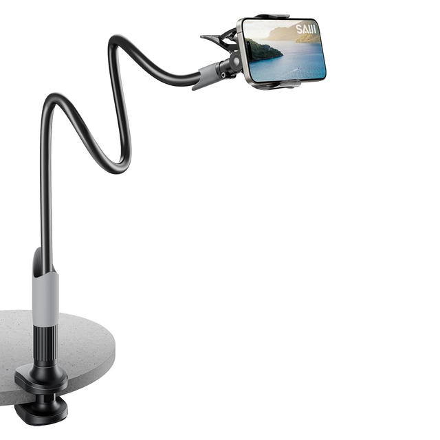 Flexible 75cm Gooseneck Phone Holder with 360 Adjustable Angle and Secure Clamp for Bed Desk Filming with Multiple Devices