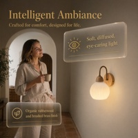 Lampu Dinding Kayu Modern Bergaya Mid-Century dengan Bohlam LED Isi Ulang, Remote Control, Kaca Bentuk Labu, Dapat Diredupkan, Cocok untuk Kamar Mandi