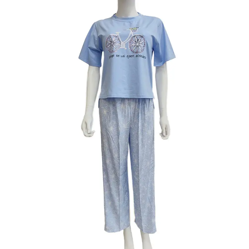 Fabrik Direktverkauf Damen Sommer Baumwolle Rayon Blume kühl Kurzarm Heimwäsche 2-teiliges Pyjama-Set