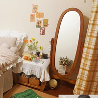 Wooden Frame Full Length Mirror Oval Free - Standing Dressing Mirror for Bedroom Living Room