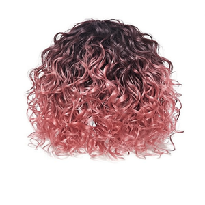 European American <b>Women</b> Short Curly Bob <b>Wig</b> With Bangs Water Wave Full Machine Natural Looking Daily Party Use - Product Image 2