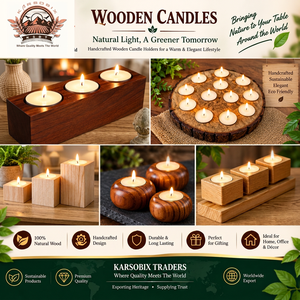 Porte-bougies en bois artisanal, pots à bougies en bois naturel, lanternes décoratives pour la décoration de la table à manger à la maison - Product Image 2