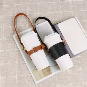 Penyangga Cangkir Kopi & Teh Portabel Modern dari Kulit PU, Sarung Pelindung Perjalanan, Tempat Botol Air Luar Ruangan, Hadiah - Product Image 6