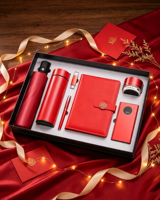 Ensemble cadeau d'affaires personnalisé 7-en-1 en acier inoxydable avec gravure de nom personnalisée, parapluie, gourde isotherme, carnet, stylo, batterie externe