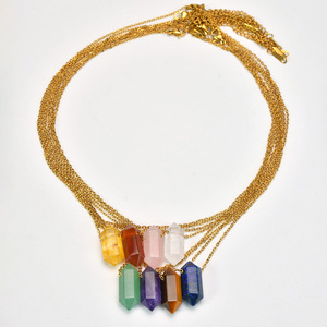 Collier élégant en pierre hexagonale pour femme, pendentif en quartz rose et agate, couleur or, ne ternit pas, collier de guérison naturelle - Product Image 6