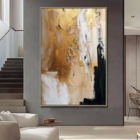 Peinture murale abstraite paysagère texturée en acrylique doré peinte à la main, art moderne de luxe sur toile pour la décoration du salon ou du bureau